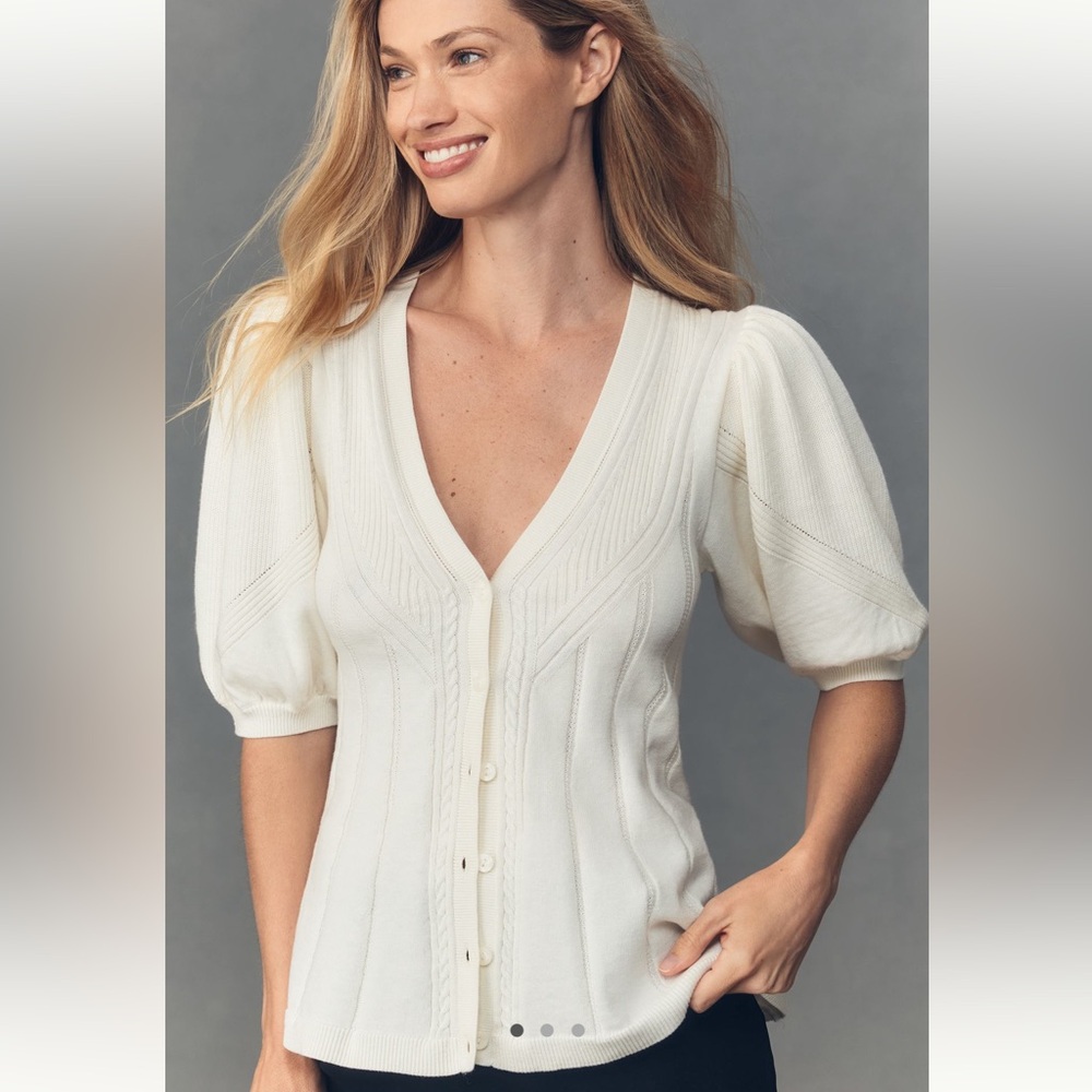 NWT Maeve Puff Sleeve Cashmere Blend Cardigan Sweater